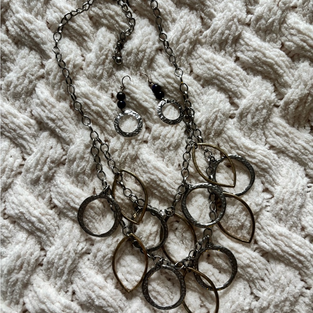 Chico's Two-Tone Leaf Pendant Necklace Set